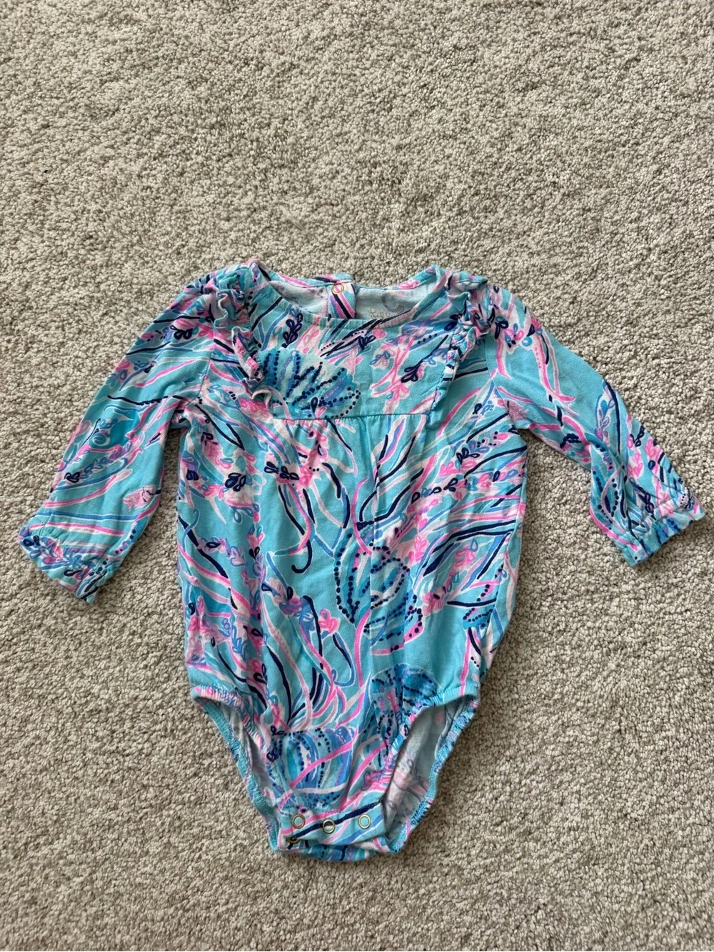 Lilly Pulitzer Girls Blue Pink Floral One-Piece Bodysuit